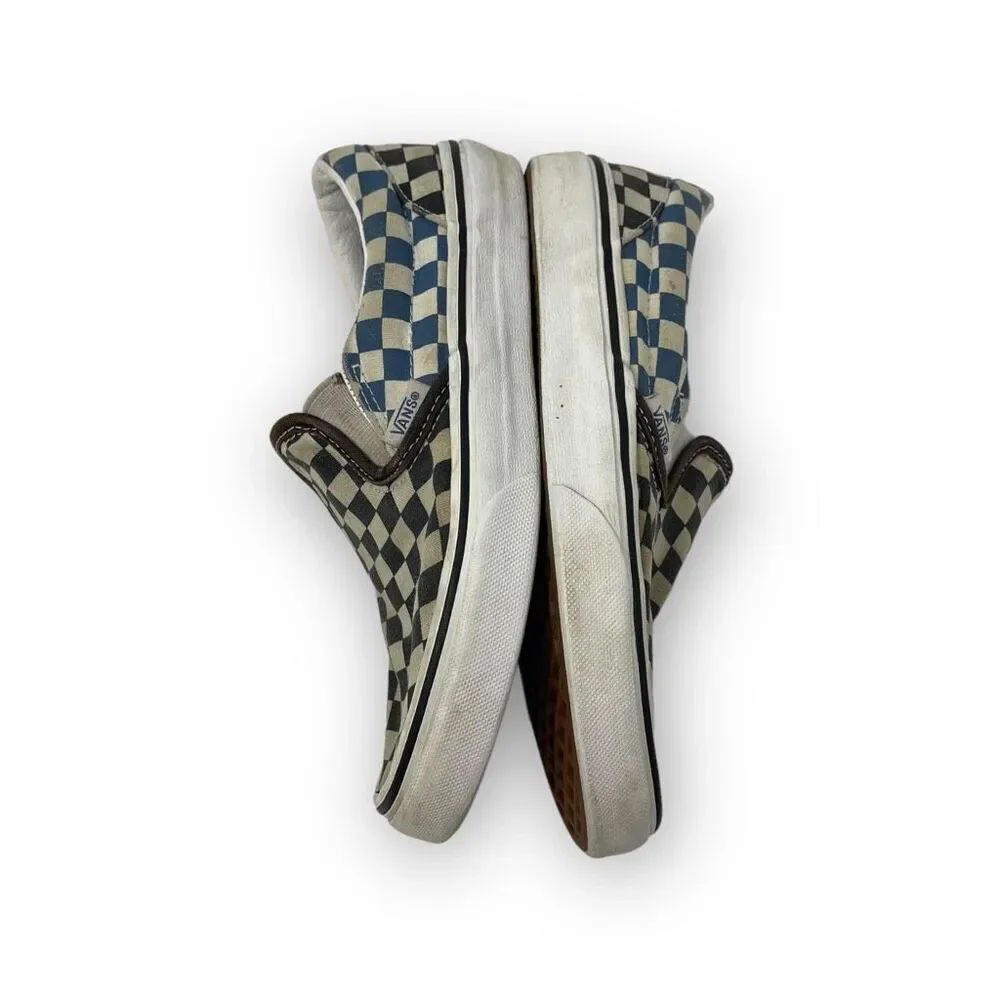 Vans Classic Checkerboard Blue Black White Slip On Shoes Kids Youth Size 3.5
